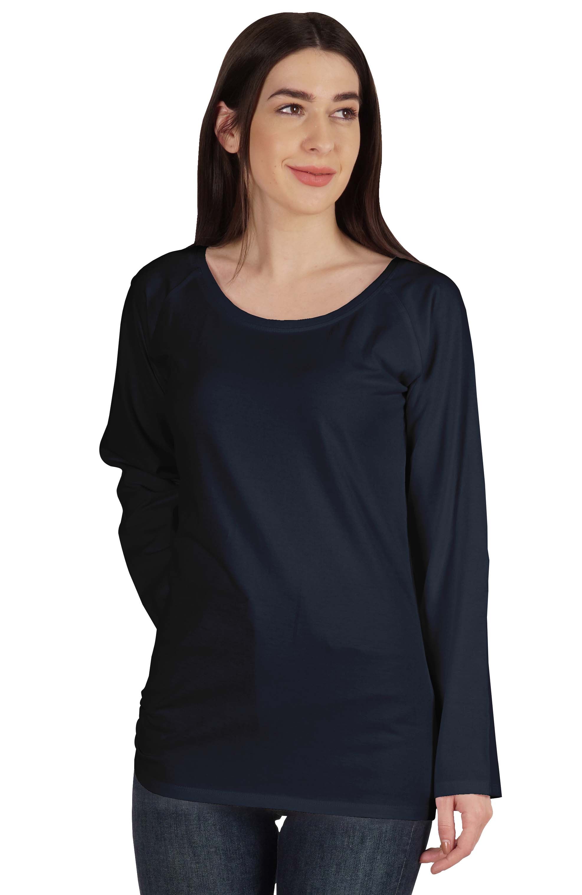 Inkmeso Solid Raglan Full Sleeve T-shirt For Women Scoop Neck Baseball Tee Casual Tops