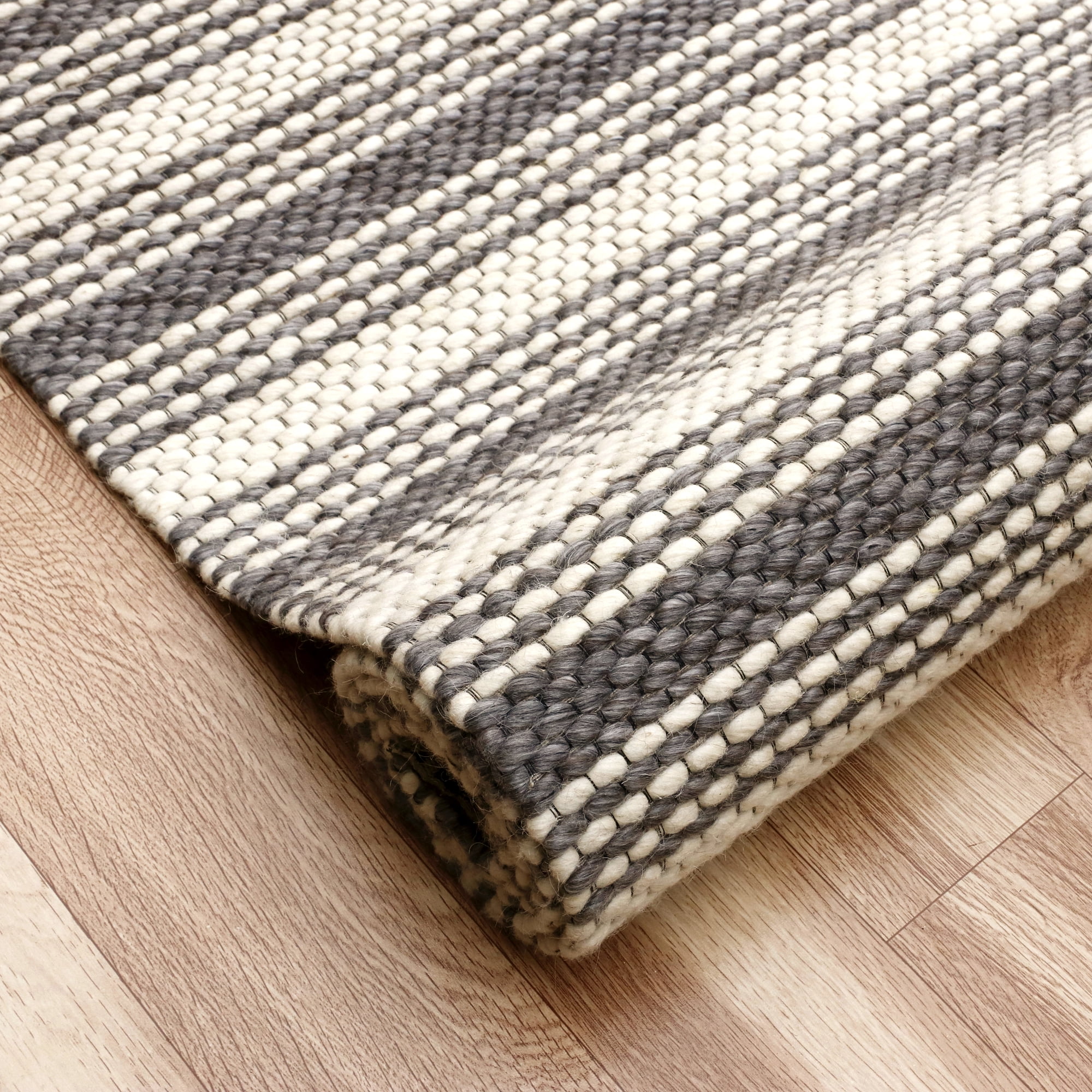 Ox Bay Asane 7'9" x 9'9" Gray/Ivory Striped Wool Indoor Area Rug