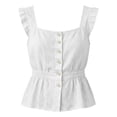 thumbnail image 6 of WAYUTE Women Tank Tops Elegant Square Neck Ruffle Strap Button Front Solid Color Sleeveless Tank Top Soft Versatile Vacation Outfits Summer Outdoor,White,2XL, 6 of 7