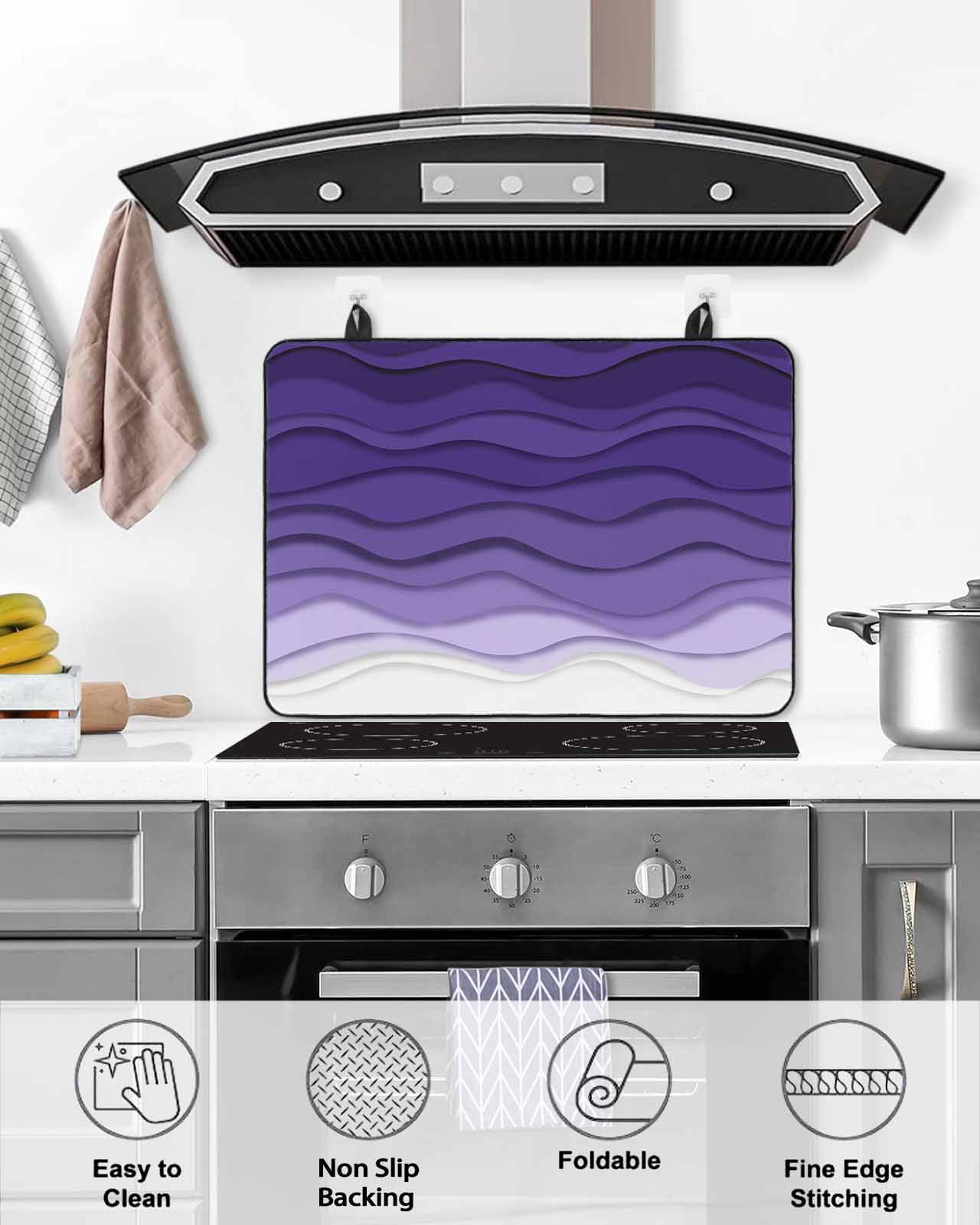 nqOlkjepod Large Induction Cooktop Protector Mat 24"x21", Purple Ombre Stripes Stove Top Covers for Electric Stove, Gradient Abstract Ocean Waves Art Stove Burner Cover Mats, Glass Top Stove Cover