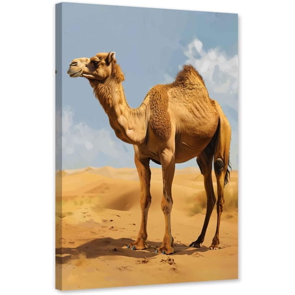 ZHONGYUTONG Camel Canvas Wall Art Desert Animal Pictures Wildlife Painting Country Farm Poster for Kitchen Living Room Decor Framed (12.00" x 18.00")