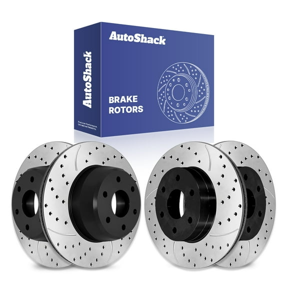 AutoShack Front Vented & Rear Vented Drilled & Slotted E-Coated Brake Rotors 4-PC Set Replacement for 2003-2008 Chevrolet Express 1500 2003-2008 GMC Savana 1500 2000-2006 GMC Yukon ShadowGuard