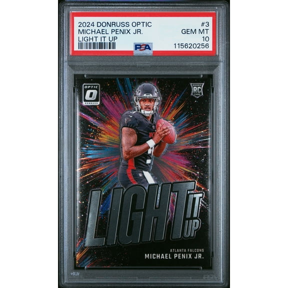 Graded 2024 Panini Donruss Optic Michael Penix Jr #3 Light It Up Rookie RC Football Card PSA 10 Gem Mint