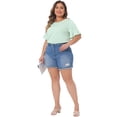 thumbnail image 3 of DARING DIVA Women's Plus Plain Crew Neck Ruffle Short Sleeves Blouse 1X Mint Green, 3 of 6