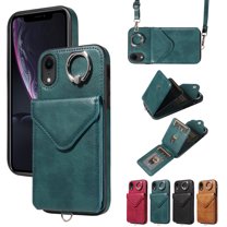 Dteck for iPhone XR Wallet Case with Card Holder, Durable PU Leather Protective Magnetic Closure Flip Cover with Crossbody Adjustable Strap 360° Kickstand for Women Men,Green