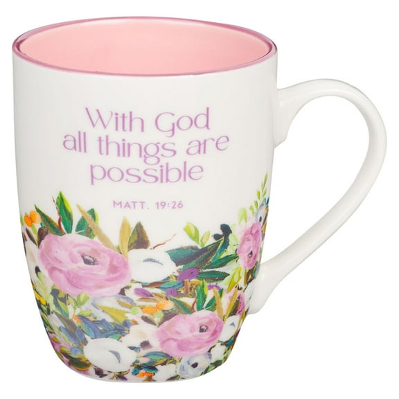 Christian Art Gifts Ceramic Coffee and Tea Mug for Women: With God All Things Are Possible - Matthew 19:26 Inspirational, (Hardcover)