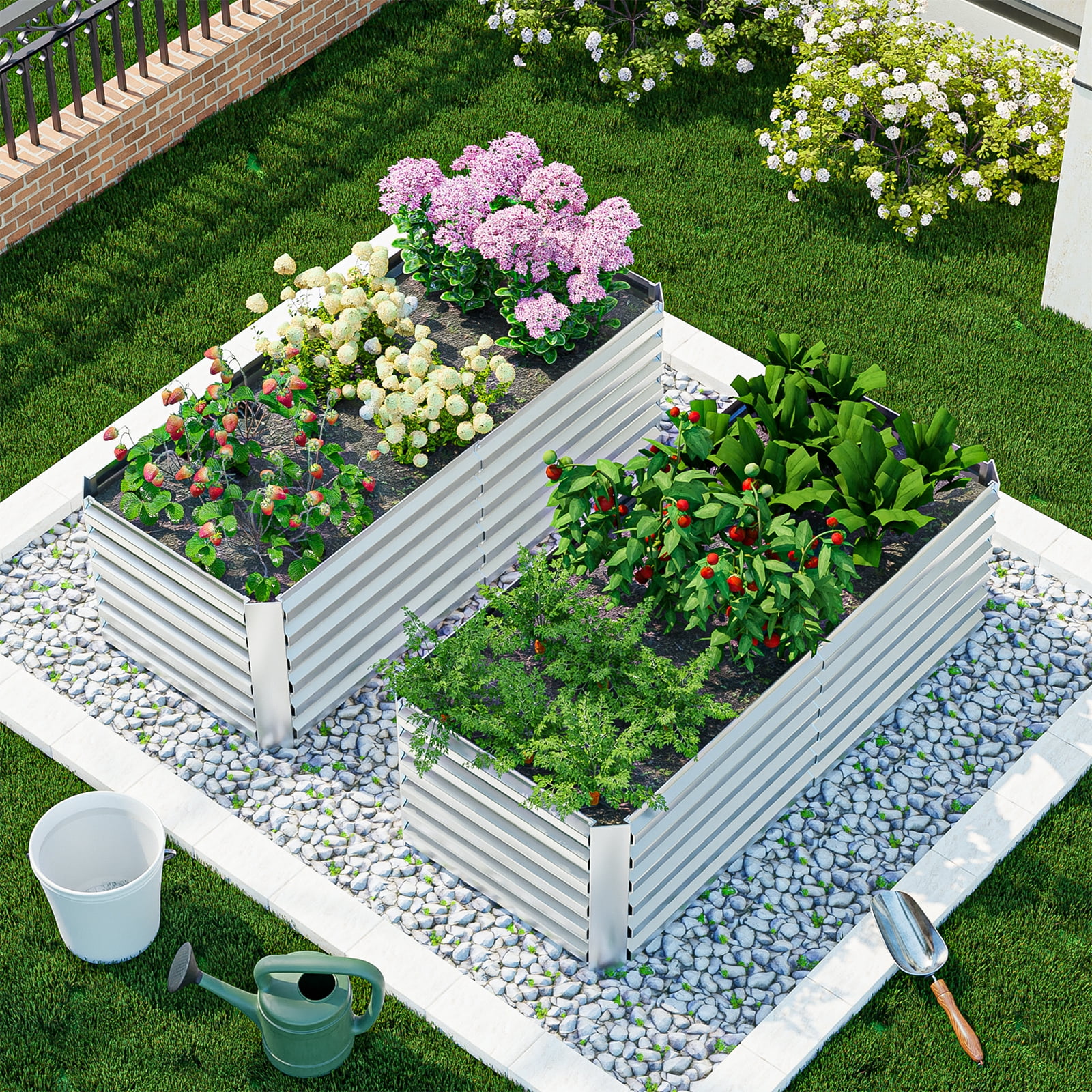 2PCS Outdoor Metal Raised Garden Bed,6x3x2ft Planter Box for Vegetables,Flowers,Herbs w/269 Gallon Capacity,Silver