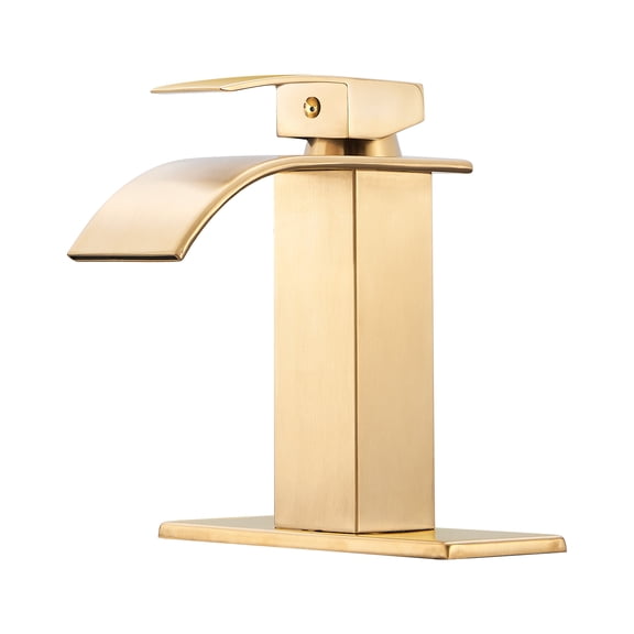 Single-Handle Arc Single-Hole Bathroom Faucet with Waterfall in Brushed Gold