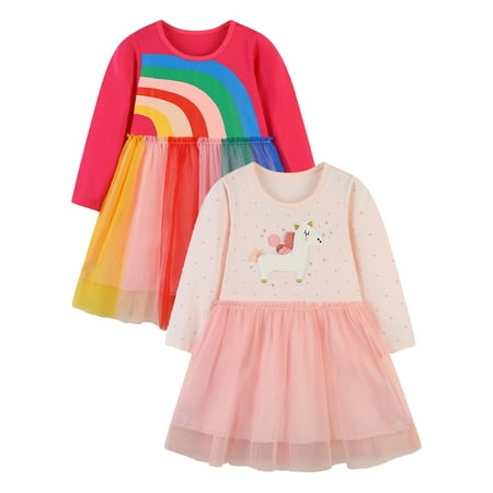 

Toddler and Little Girl s Casual Long Sleeve Tutu Skater Dress - Pony 4T