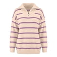 thumbnail image 4 of Womens Knit Tops Striped Quarter Zipper Long Sleeve Fashion Casual Pullover Sweaters for Daily Wear Purple S, 4 of 7