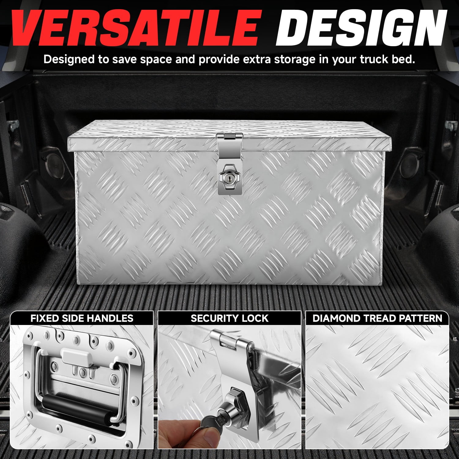 DNA Motoring 20"x10"x12" Aluminum Pickup Truck Trailer Trunk Bed Tool Storage Box w/ Side Handle