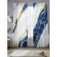 thumbnail image 2 of Marble Blue Sheer Curtains 96 Inch Length 2 Panels Set, Gold Foil Ceramic Style Cracks Scratches Voile Window Treatment Semi Sheer Long Curtains Drapes for Bedroom/Living Room/Kitchen 52"x96"x2, 2 of 7