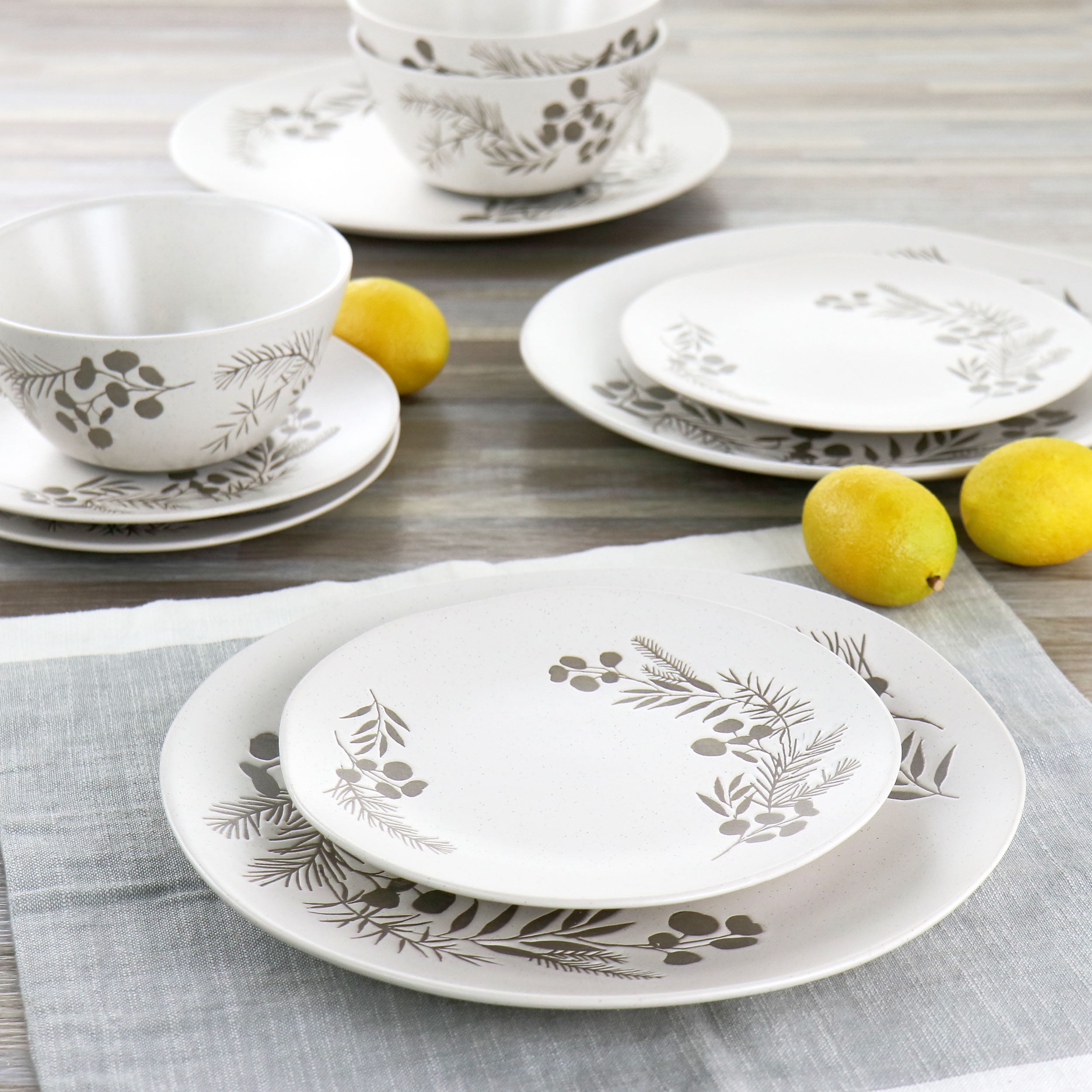 White & Black Sunflower 12-Piece Dinnerware Set