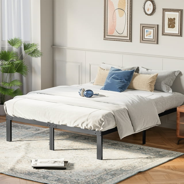 edx 14" High Full Size Bed Frame No Box Spring Needed, Heavy Duty Metal with Sturdy Steel Slat Support and Under Bed Storage