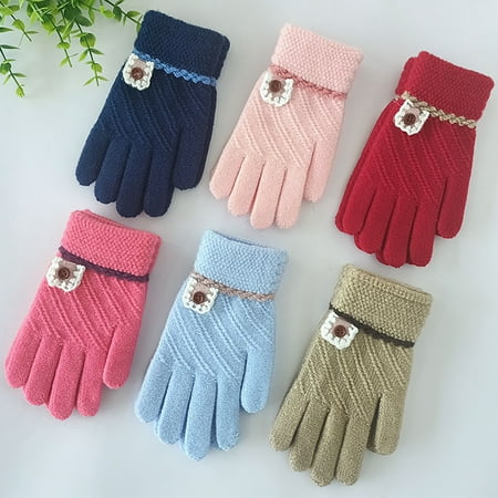 

harmtty 1 Pair Child Gloves Stretchy Skin-friendly Keep Warm Braid Button Winter Gloves for Outdoor Red