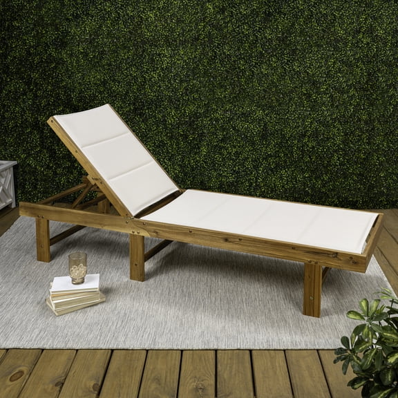 JONATHAN Y Lagunan Modern Acacia Wood Outdoor Chaise Lounge Chair, 5-Position Adjustable Foldable Armless Reclining Patio Lounger for Poolside with White Sling Seat, 23.62" x 77.17" LNG1103A