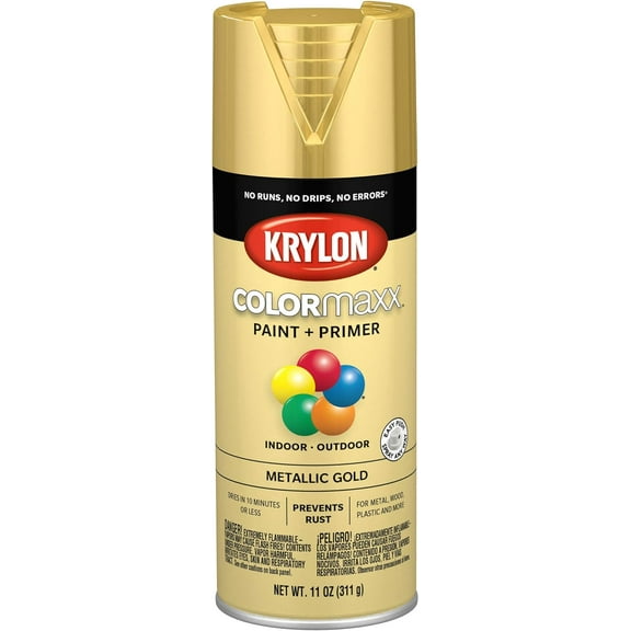 K05588007 COLORmaxx Spray Paint and Primer for Indoor/Outdoor Use, Metallic Gold, 11 Ounce (Pack of 1)