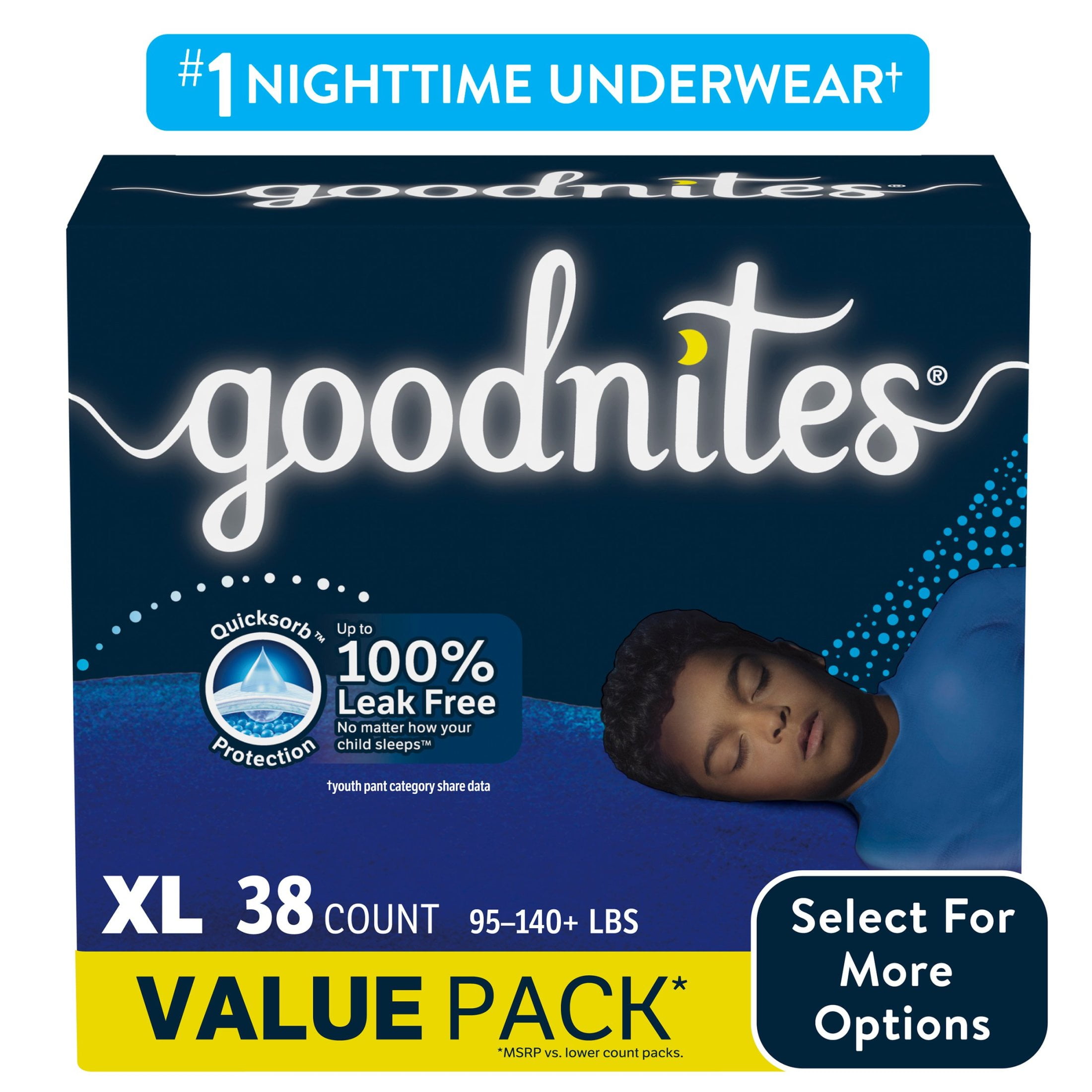 Goodnites Bedwetting Underwear for Boys, XL (95-140+ lbs), 9 Ct (Select for More) Goodnites Bedwetting Underwear for Boys, XL (95-140+ lbs), 9 Ct (Select for More)