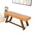thumbnail image 2 of Tan Leather Upholstered Bench with Wood Legs / Adaptable to Different Rooms, 2 of 2