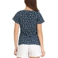 thumbnail image 3 of INSPIRE CHIC Women's Cute Leaf Print Top Blouse Round Neck Short Sleeve Work Office Shirt Dark Blue M, 3 of 6
