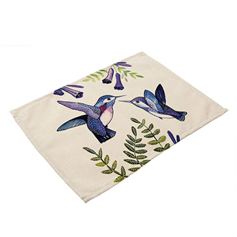 Handpainted Birds Patterns Placemat Printing Cotton Linen Placemat