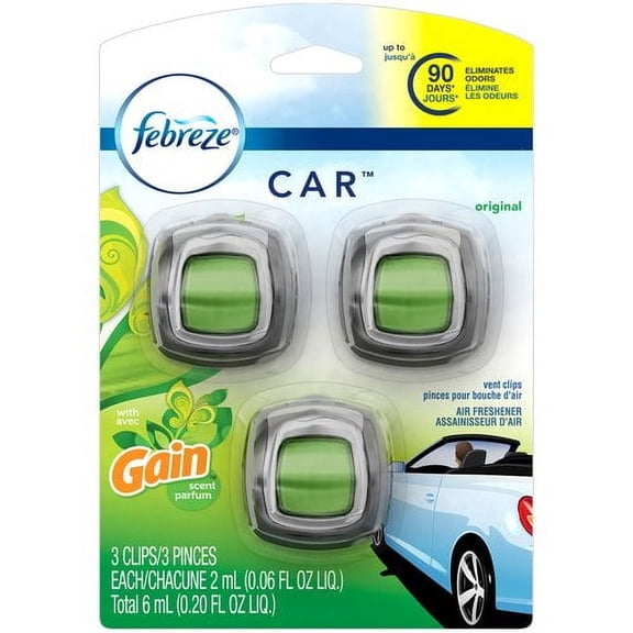 Febreze Car Odor-Eliminating Air Freshener, Gain Original, 3 ct