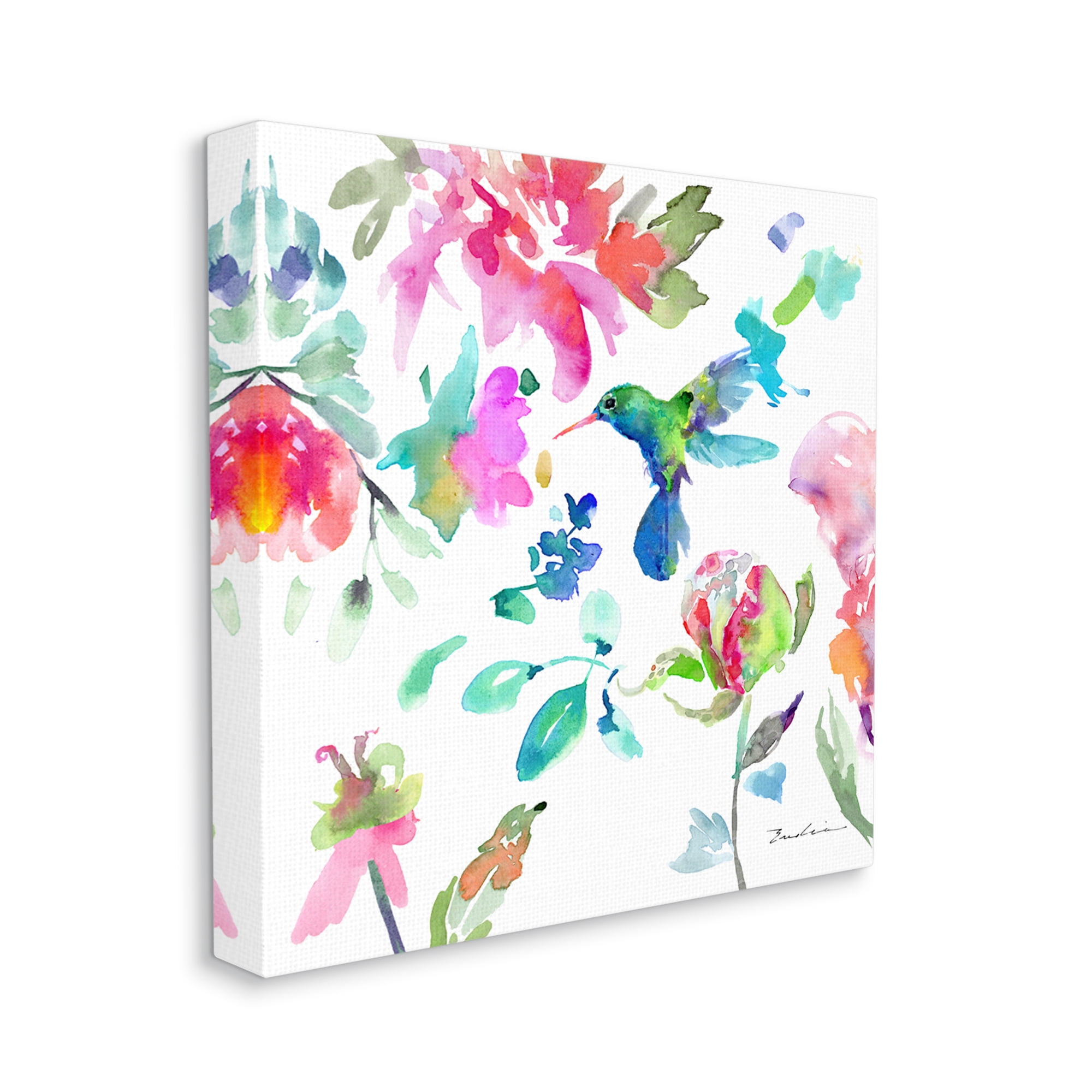 Stupell Hummingbird Vivid Tree Blossoms Animals & Insects Painting Gallery Wrapped Canvas Print Wall Art