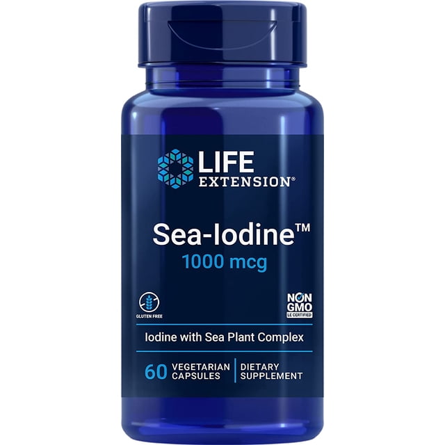 Suplemento Cápsulas de Yodo Marino 1000 mcg Función Tiroidea Saludable 100 Cápsulas Vegetarianas Life Extension LES-858466