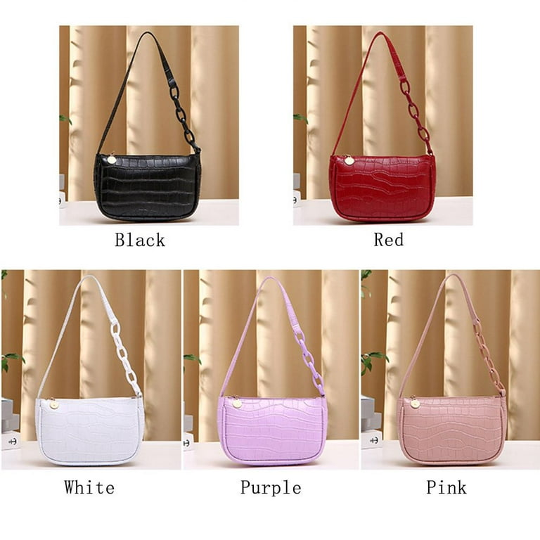 Pure Color PU Leather & Nylon Women Small Ladies Shoulder Underarm Bags  Purse Top-handle Bags Handbag PURPLE