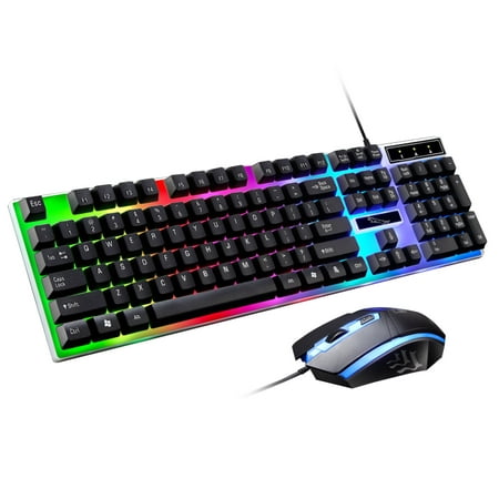 Keyboard Mice Set, EEEkit Wired Ergonomic Gaming LED Rainbow Color Backlight Keyboard Waterproof Dustproof and 3D Roller with Anti-skid Wireless