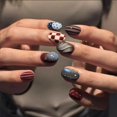 thumbnail image 3 of Uñas postizas adhesivas IMRAIN cortas cuadradas azul verdoso con lunares, 3 of 8