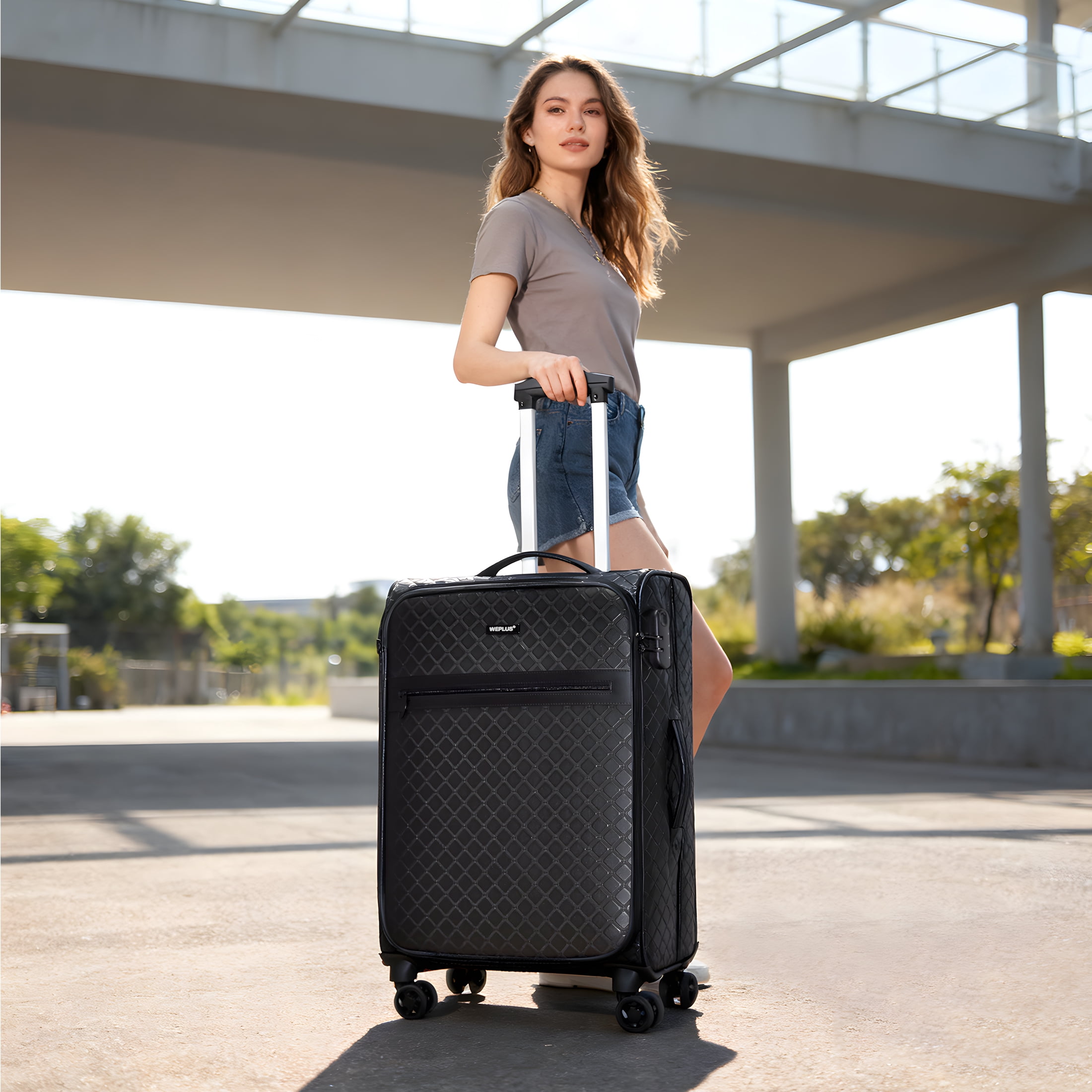 WEPLUS 4 piece Suitcases Luggage 24inch PU Leather Softside Suitcase with Double Spinner Wheels