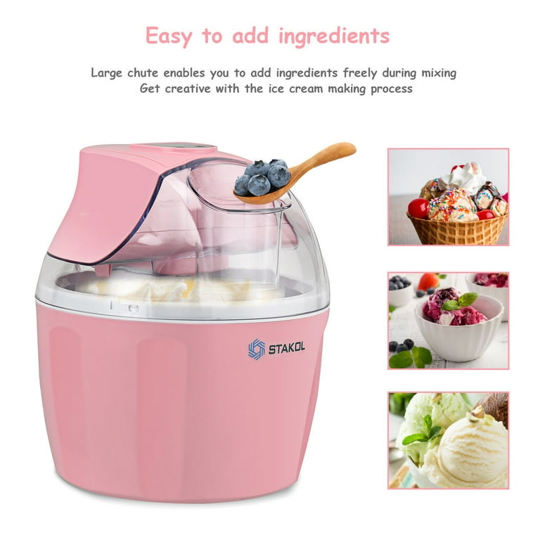 STAKOL 1.5 Quart Automatic Ice Cream Maker Freezer Bowl Dessert Machine Macarons Color Pink