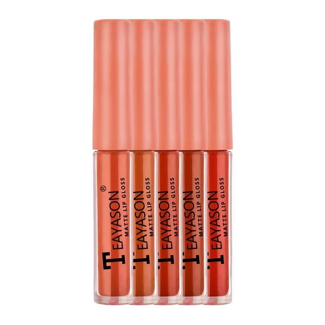 Set de 5 brillos de labios para mujer, set de regalo, lápiz labial líquido resistente al agua, tinte labial naranja