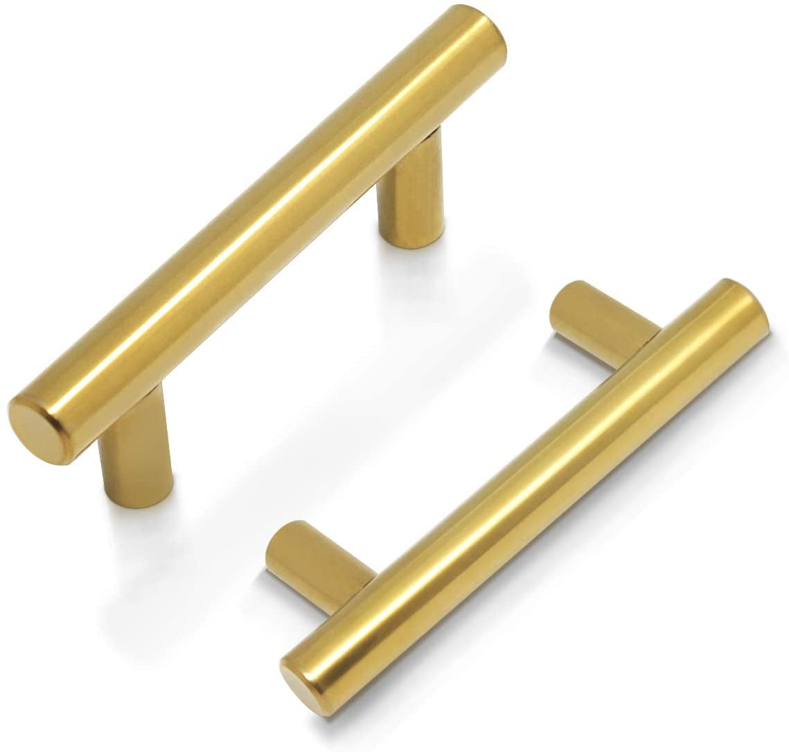 5 Pack Pulls Brushed Brass Door Knobs 2.5" Hole Center