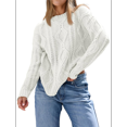 thumbnail image 2 of Women's Oversized Cable Knit Crewneck Sweaters White M, 2 of 8