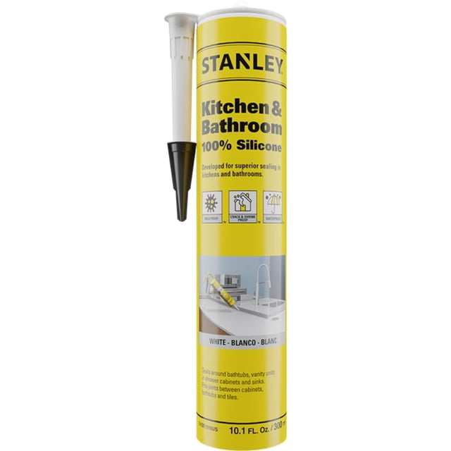 Sellador de silicona STANLEY para cocina y baño, 300 ml, blanco, 1 paquete