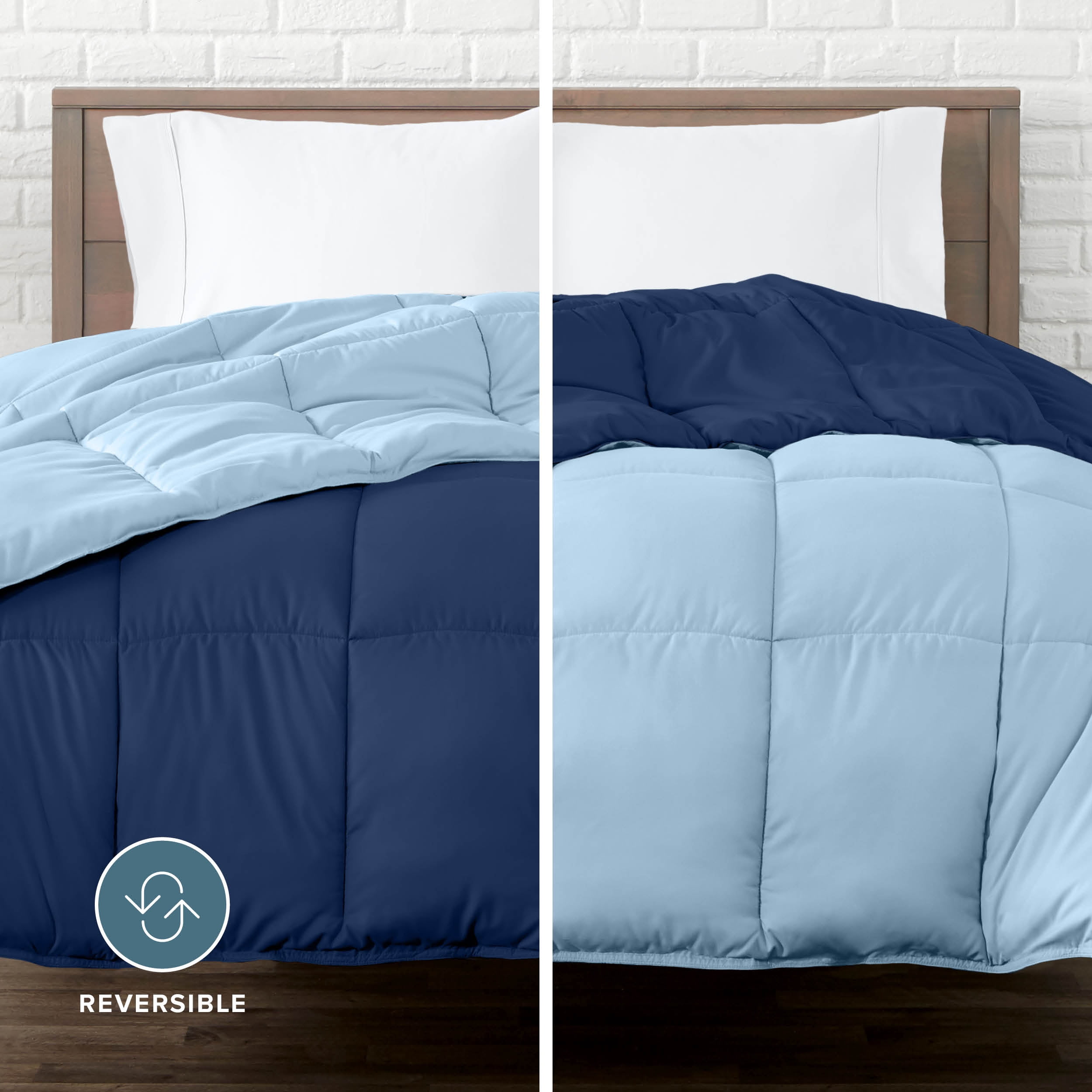 Bare Home 1800 Collection Reversible Down Alternative Comforter, All-Season, Twin/Twin-XL, Dark Blue/Light Blue
