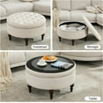 thumbnail image 4 of 31.5" Large Round Storage Ottoman, Upholstered Tufted Linen Ottoman Coffee Table, Large Footrest with Solid Wooden Legs and Nailheads, Side Table for Living Room Bedroom Office, Beige, 4 of 6
