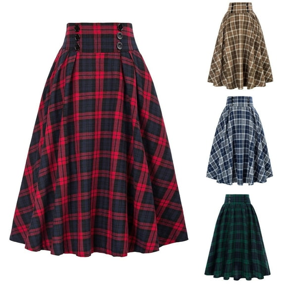 KKBOTIVE Plaid Skirt for Women High Waisted Fashion Pleated Skirts for Women's Casual Daily Wear, Green Size: L