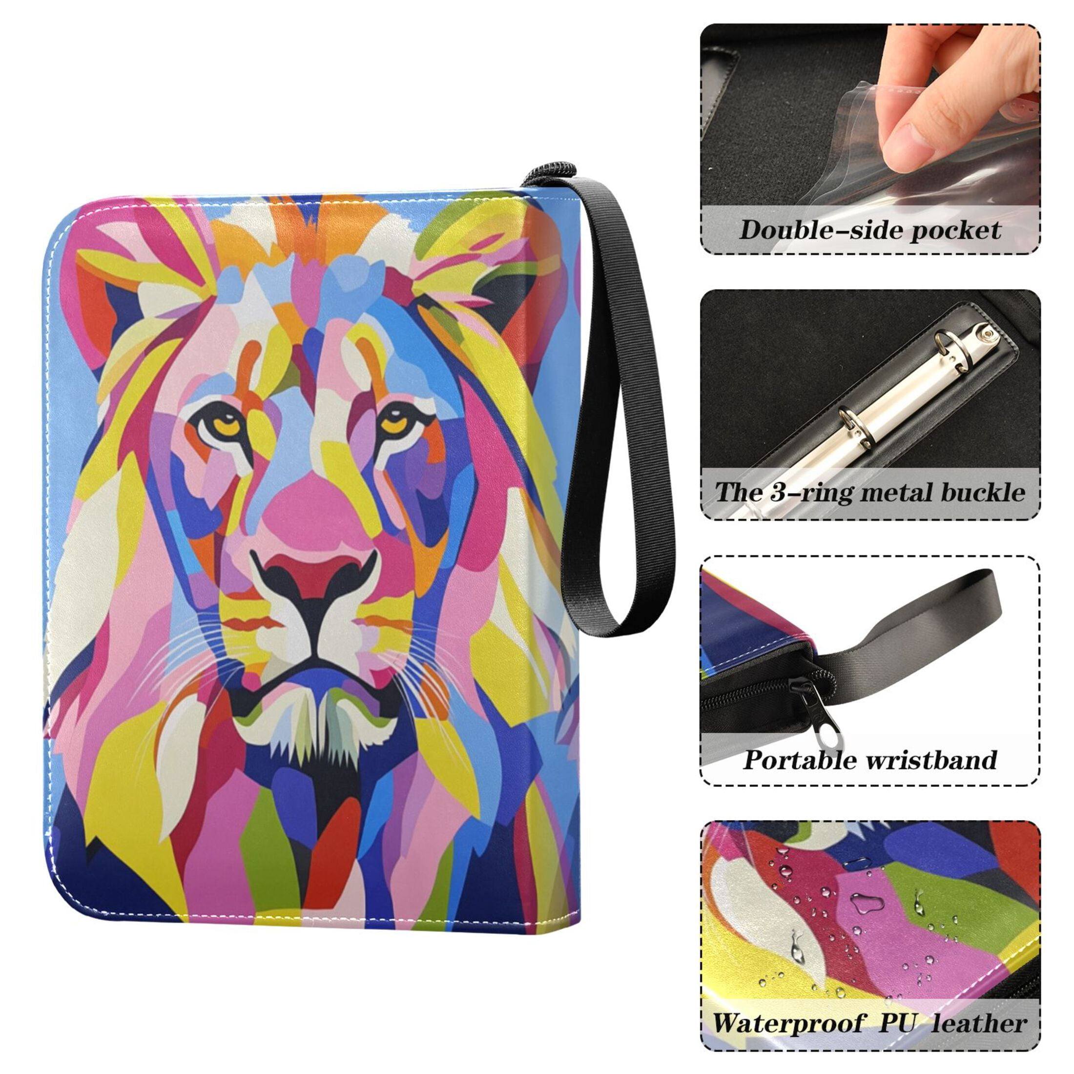 Game Card Storage Bag Collectible Trading Card Albums The 4-Pocket Card Binder With 50-Page Sleeve Can Hold 400 Game Cards Beautiful Cute Lion