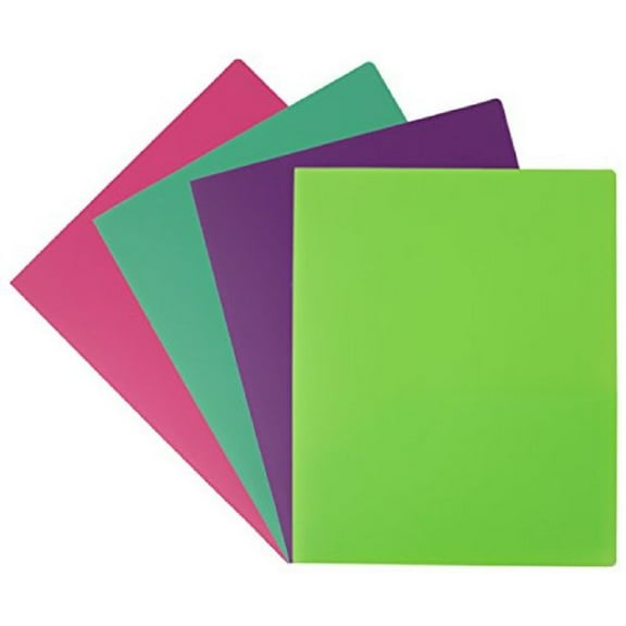 Emraw Laminated Fashion Neon Colors 2 Pocket Poly File Portfolio Folder (4-Pack)