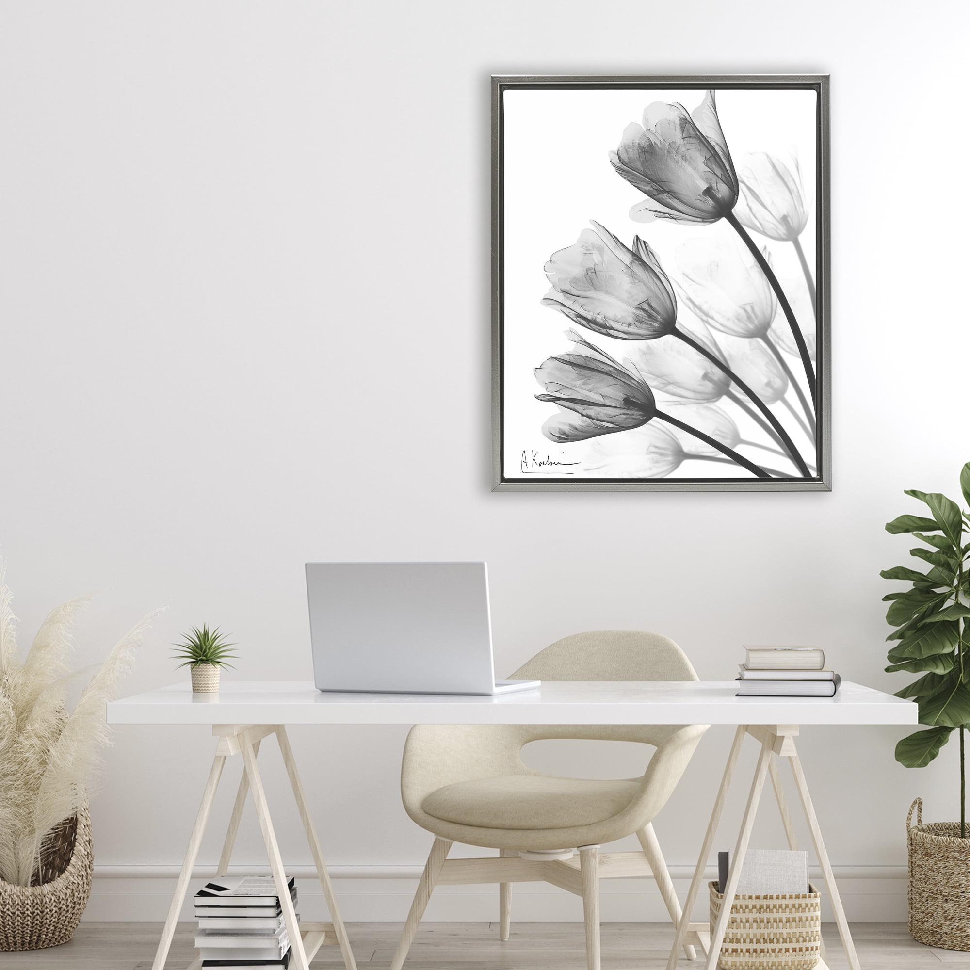 Stupell Industries Minimalist Tulip Fan Gray Framed Floater Canvas Wall Art, design by Albert Koetsier