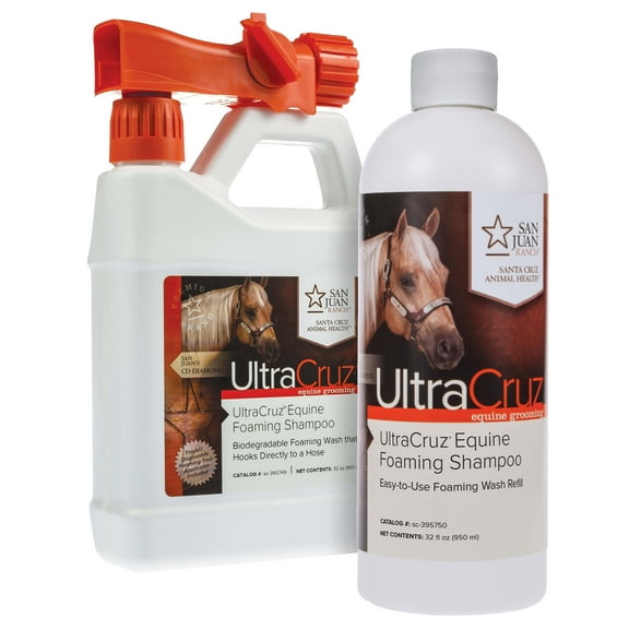 UltraCruz Equine Foaming Horse Shampoo with Travel Applicator and Refill Bundle, 32 oz Each