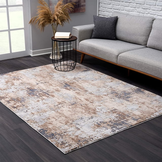 homeroots home decor 390466 7’ x 10’ Beige and Ivory Abstract Area Rug