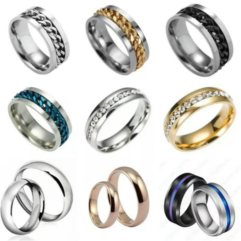 Stainless Steel Wood Inlay Ring - Gold Wedding Band & Engagement Ring, Sizes 6-12 3 thumbnail image