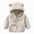 thumbnail image 2 of Staki Toddler Fleece Jacket Winter Coat Boys Hooded Fleece Warm Outwear 3D Ear Padded Zipper Jacket With Pockets 0-24M(Gray,18-24 Months), 2 of 4