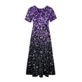 thumbnail image 3 of Penkiiy Women's Summer Casual Short Sleeve Crewneck Shiny Print Swing Dress Flowy Tiered Maxi Beach Dress with Pockets M Purple, 3 of 4