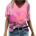 thumbnail image 1 of Staron Hauts d'Été Mignons pour Femmes Manches Courtes Habillés Amples T-Shirts Grande Taille Imprimé Floral Tunique Décontractée Col en V, 1 of 4