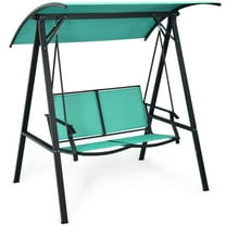 Aimee Lii Outdoor Porch Steel Hanging 2-Seat Swing Loveseat with Canopy, Outdoor Patio Furniture for Balcony Porch Backyard, Sturdy -Turquoise